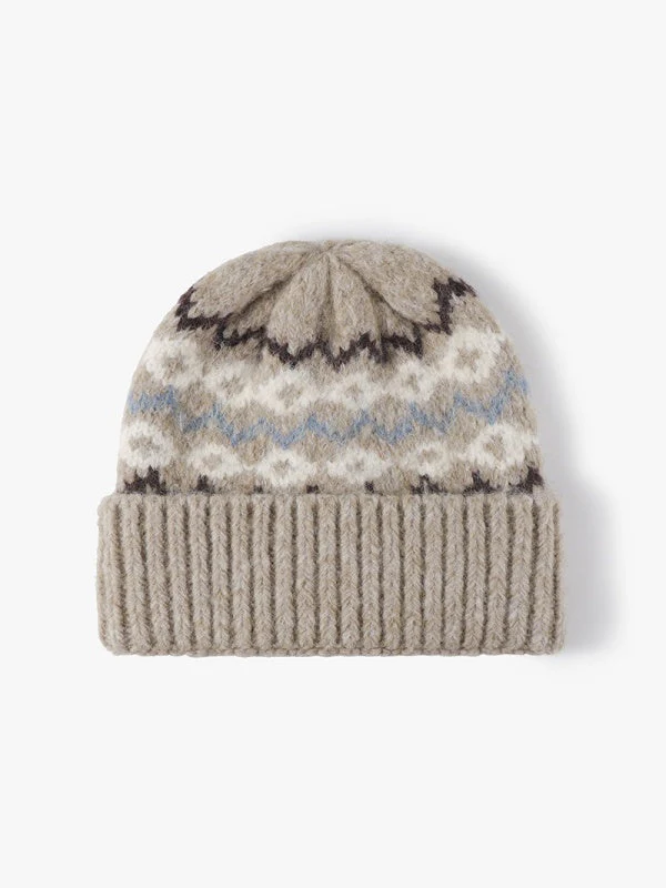 Striped Jacquard Cuffed Beanie, Thick-Knit Winter Hat, Thermal Fleece-Lined, One Size - Image 8