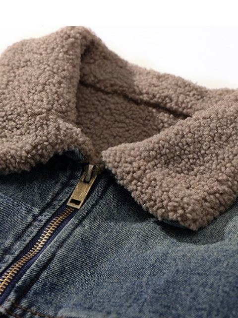 Retro Maillard Fleece Denim Jacket - Image 3