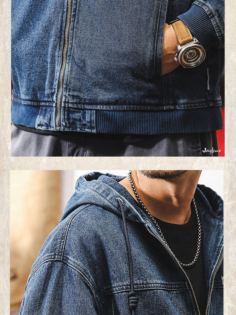 Retro Denim Washed Plush Denim Jacket - Image 5