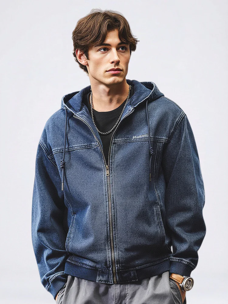 Retro Denim Washed Plush Denim Jacket - Image 6