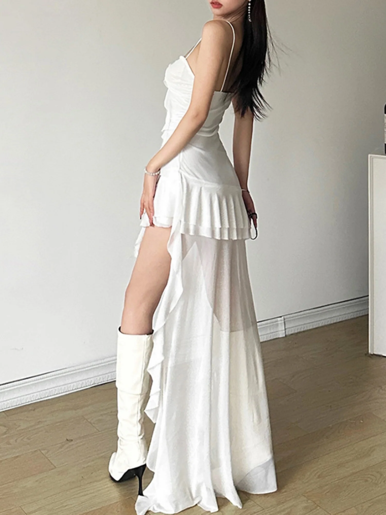 Mesh Ruffle Irregular Hem Camisoles Mini&Short Dresses - Image 3
