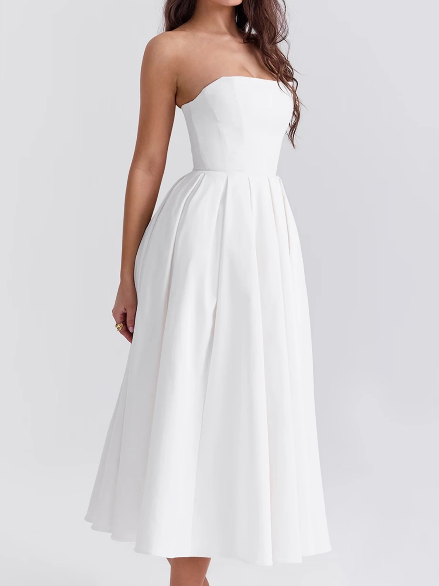 Fish Bones Ribu Strapless Backless Sweet Maxi Dresses - Image 5