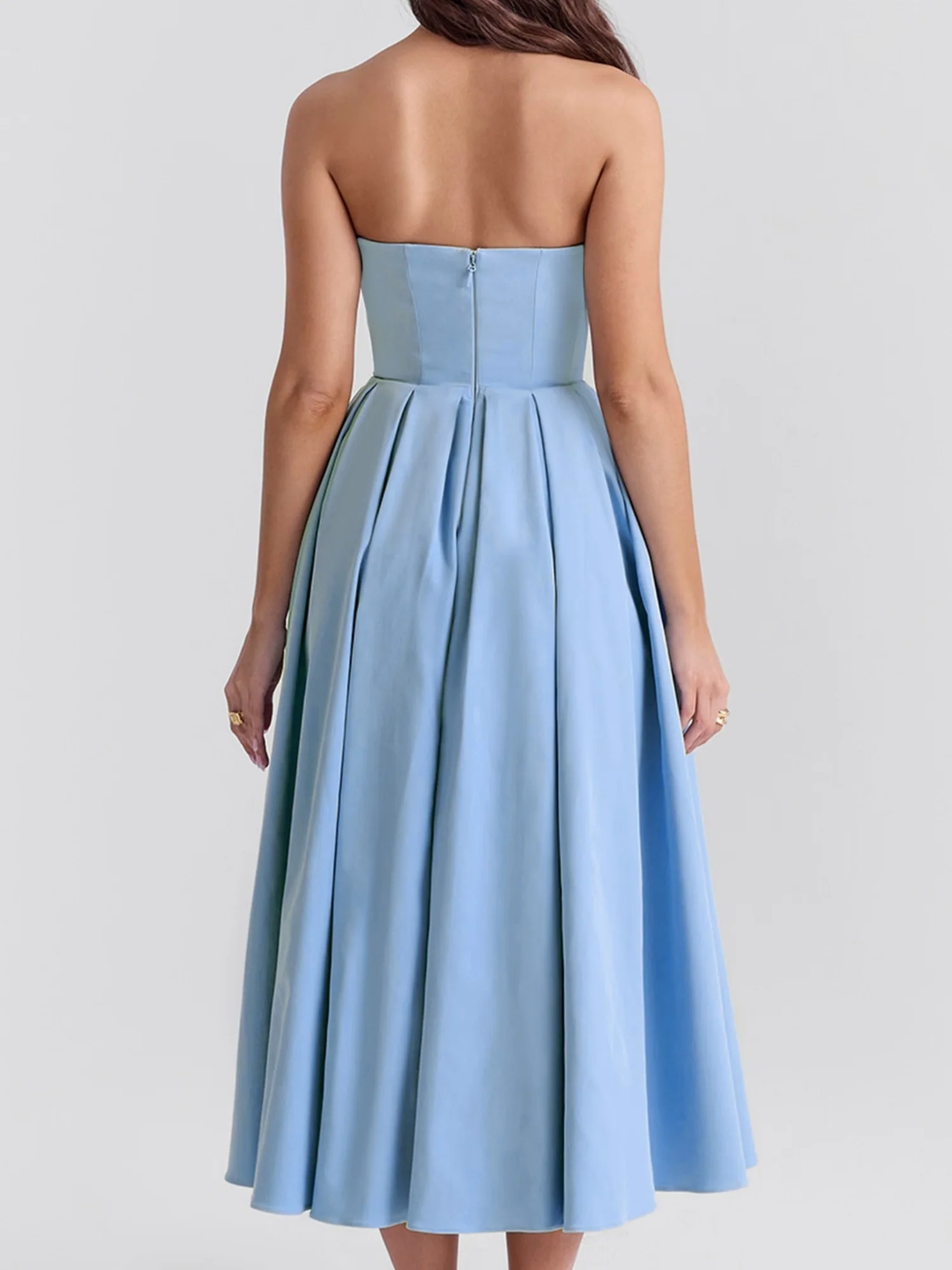 Fish Bones Ribu Strapless Backless Sweet Maxi Dresses - Image 8