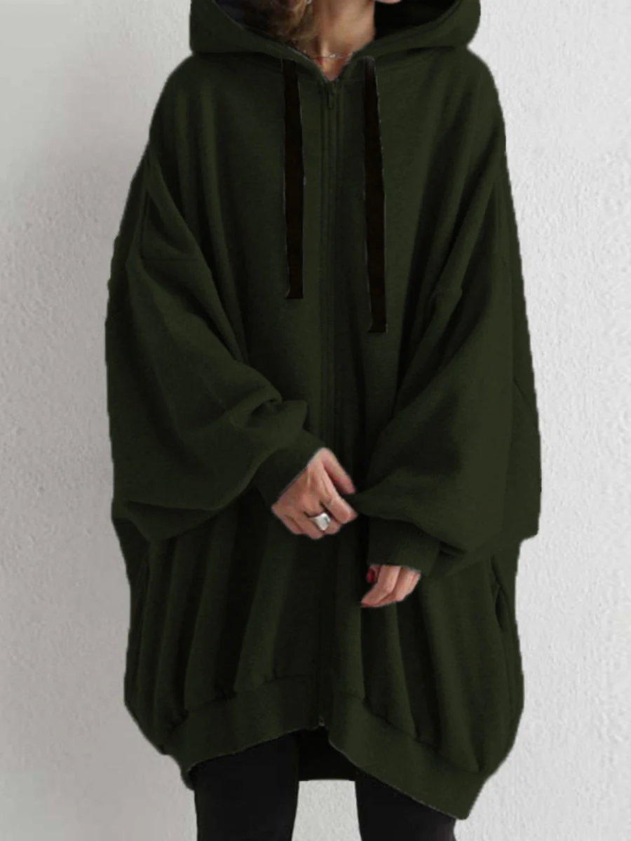 Zipper Long Fleece Lined Coat Hoodies - Image 10