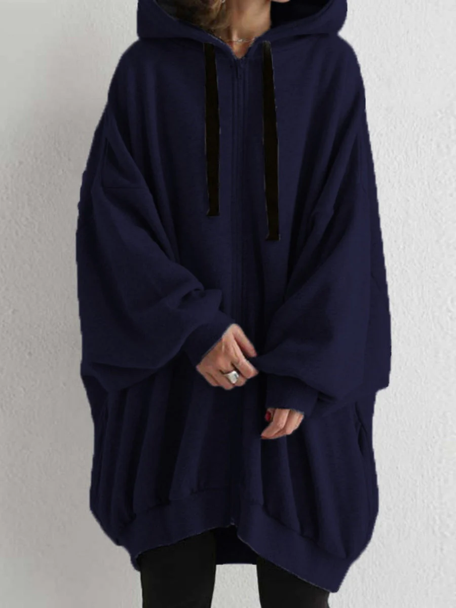 Zipper Long Fleece Lined Coat Hoodies - Image 13