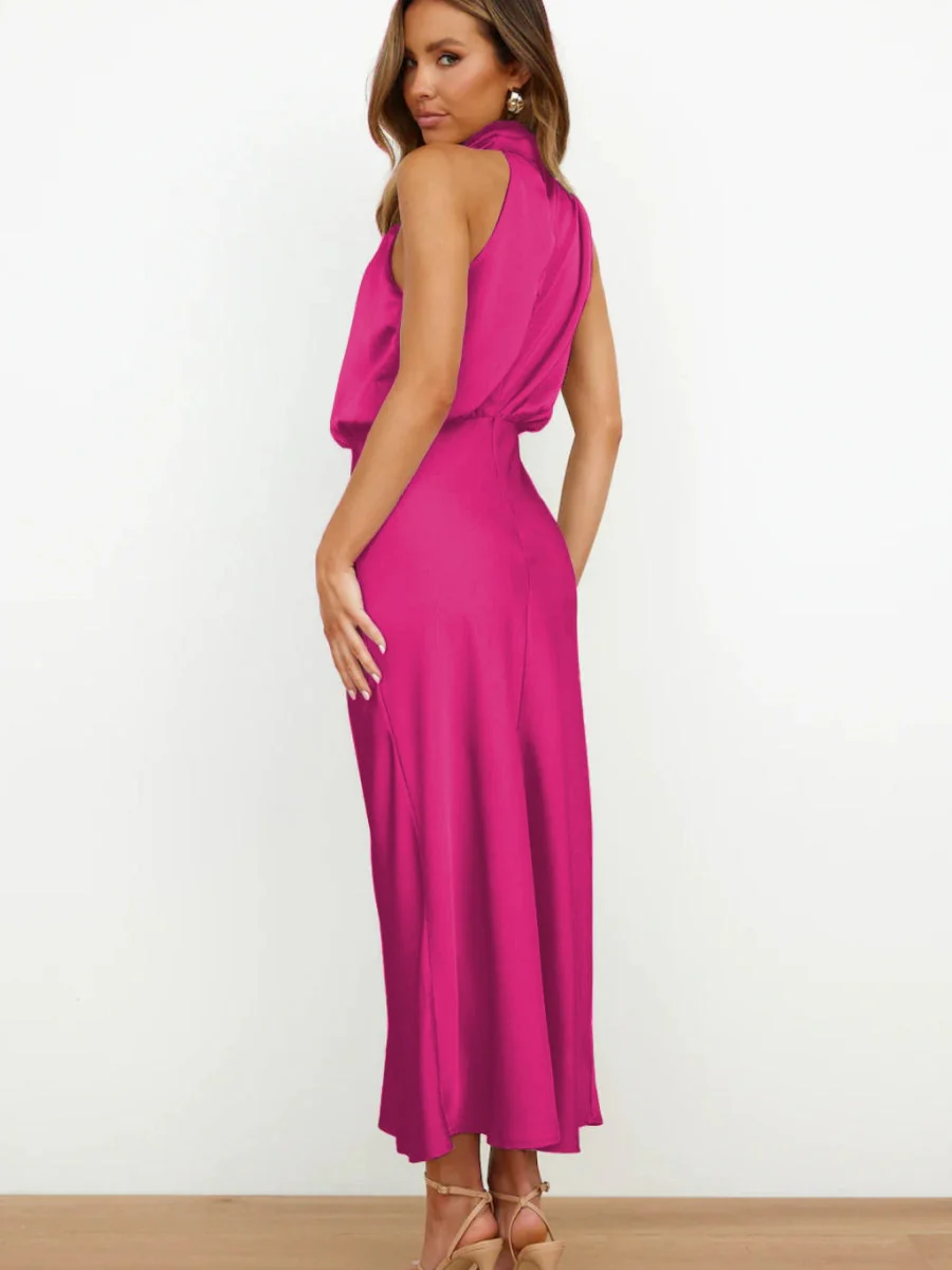 Satin Sleeveless Parties Bridesmaid Midi Dresses - Image 2