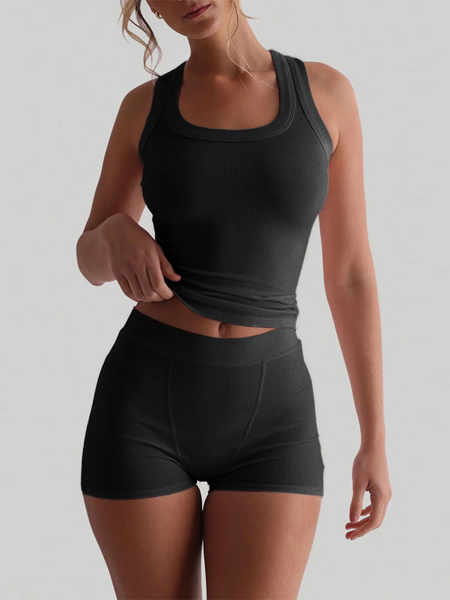 Tank Top Hip-lifting Shorts Fitness Workout Set - Image 8