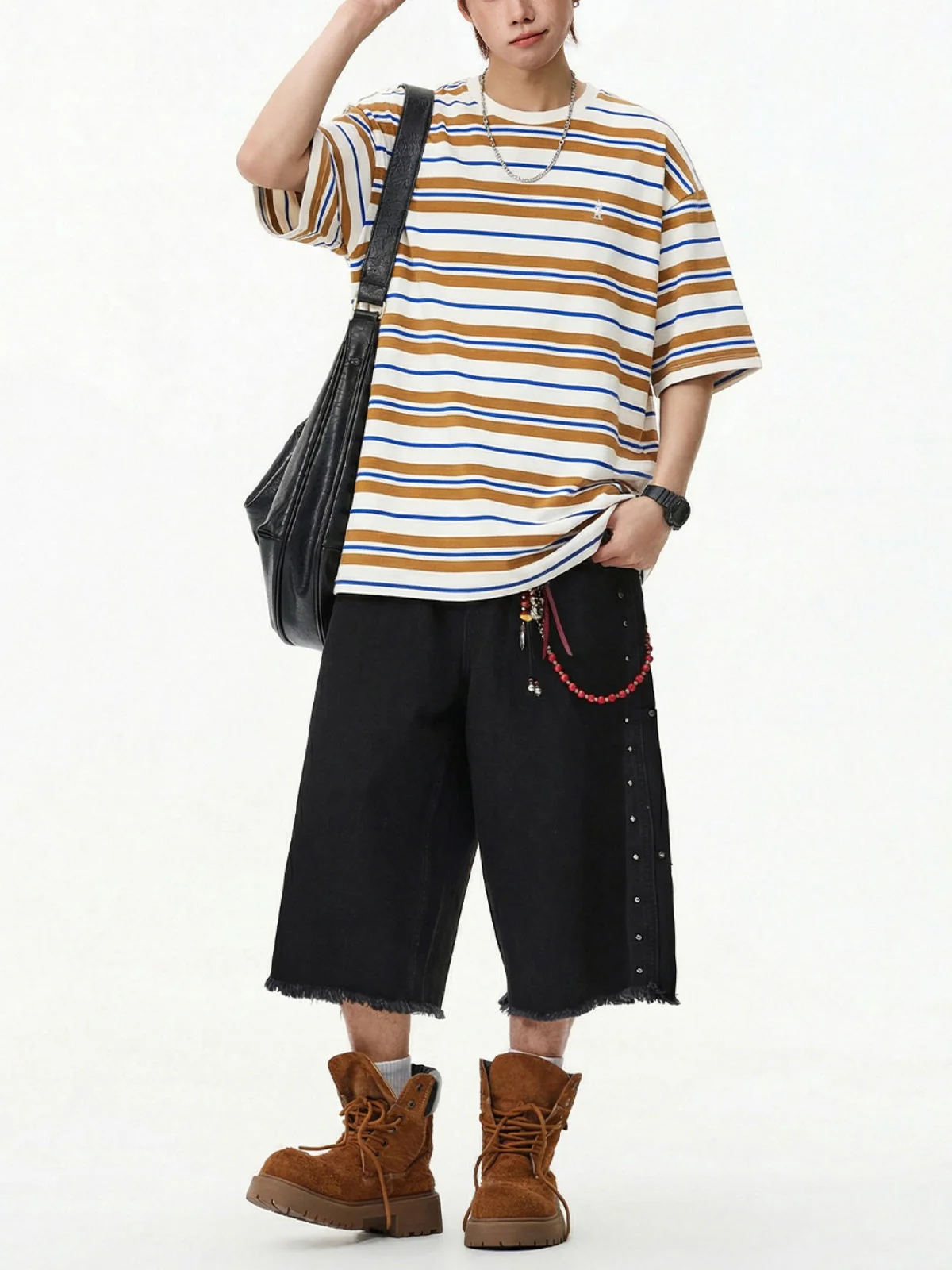 Retro Color-blocked Stripes Loose-fit T-shirts - Image 2