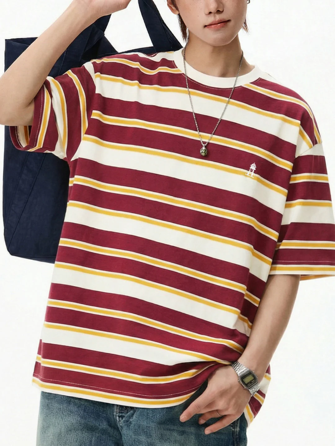 Retro Color-blocked Stripes Loose-fit T-shirts - Image 4