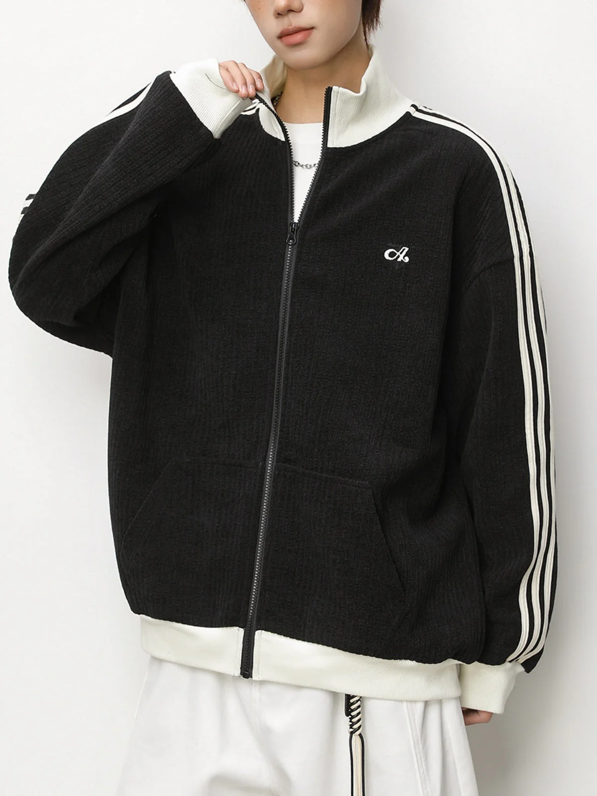 Color-blocked Vertical Stripe Loose-fit Cardigan Sweatshirt - Image 7