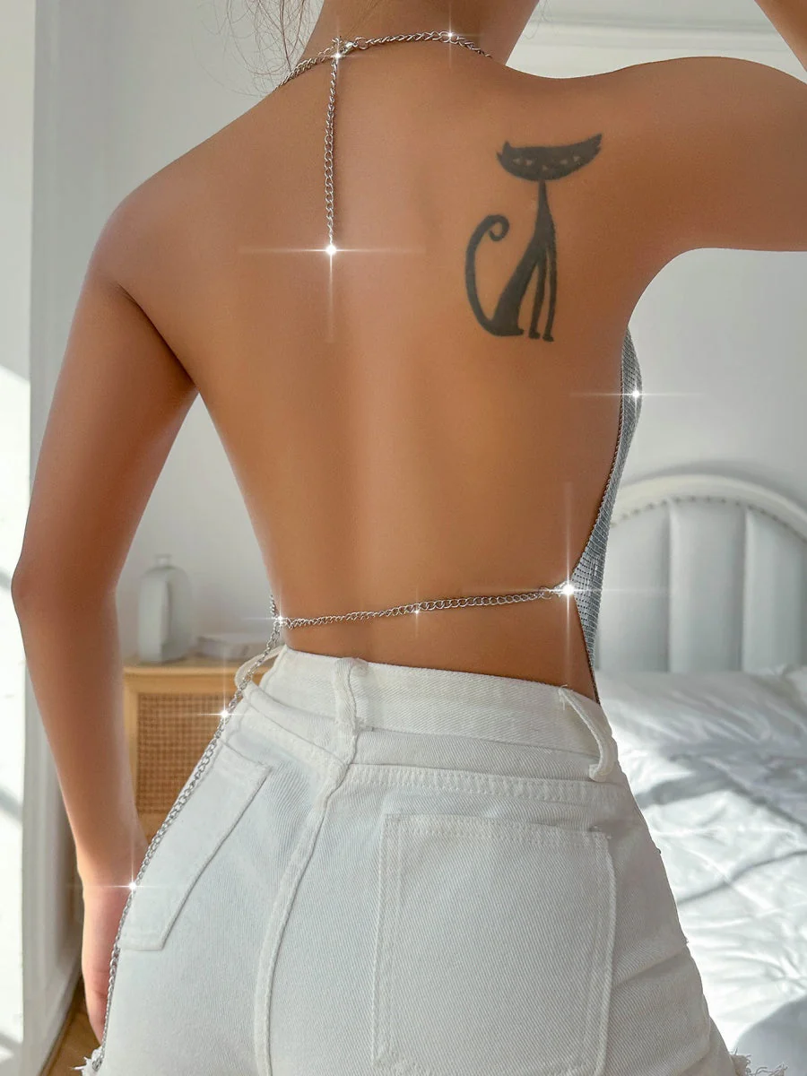 Draped Collar Metal Sheet Hollow Thin Strap Camisoles - Image 3