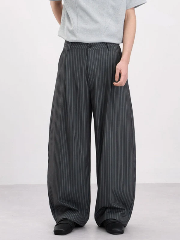 Old Money Style Pleated Stripes Machete Baggy Dress Pants Pants