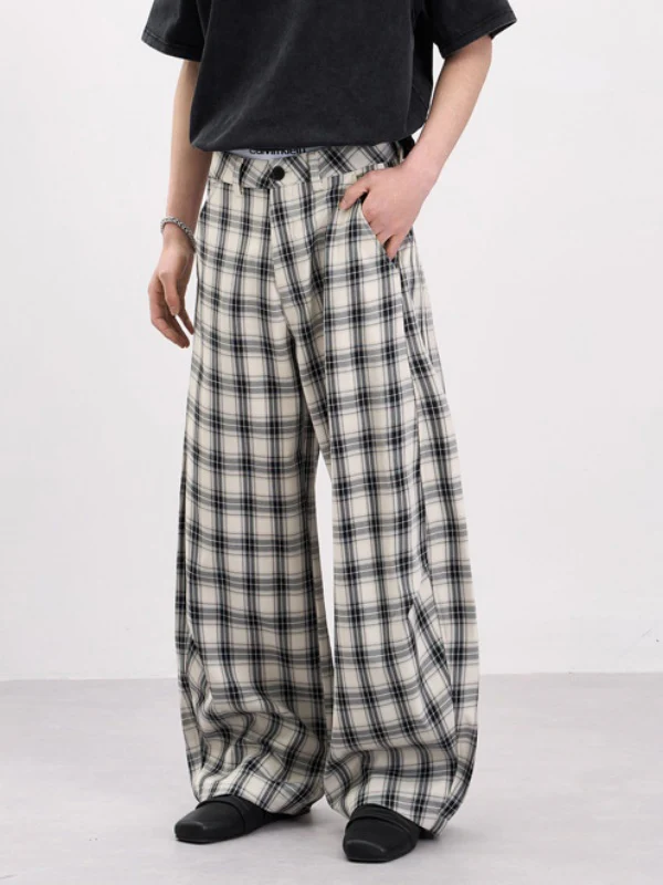 Old Money Style Plaid Machete Baggy Dress Pants Pants