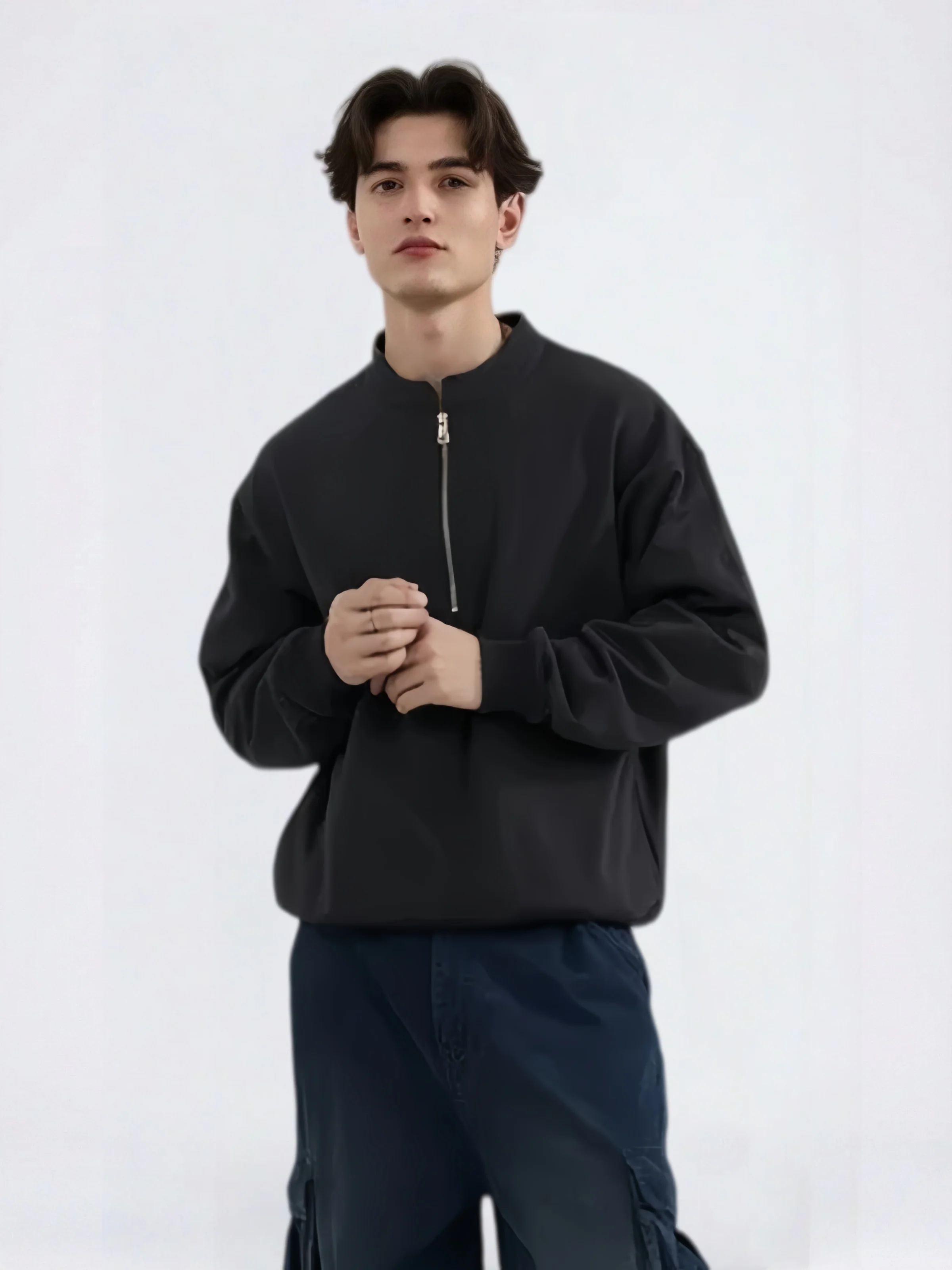 Retro Loose-fit Boxy Half Zipper Sweatshirts&Hoodies