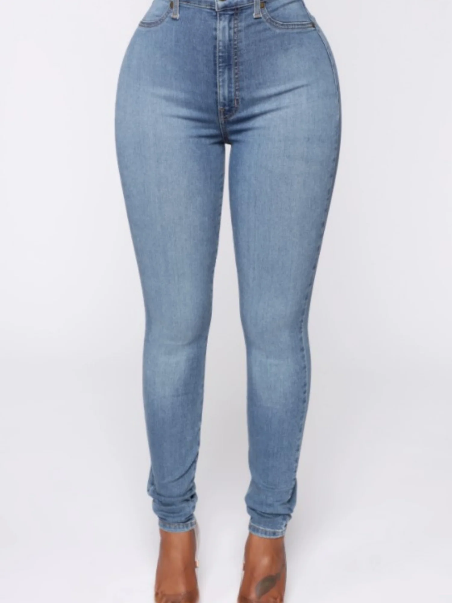 Water-washed Distressed Whitening Stretch High-waisted And Slimming Pencil Pants Jeans - Image 3