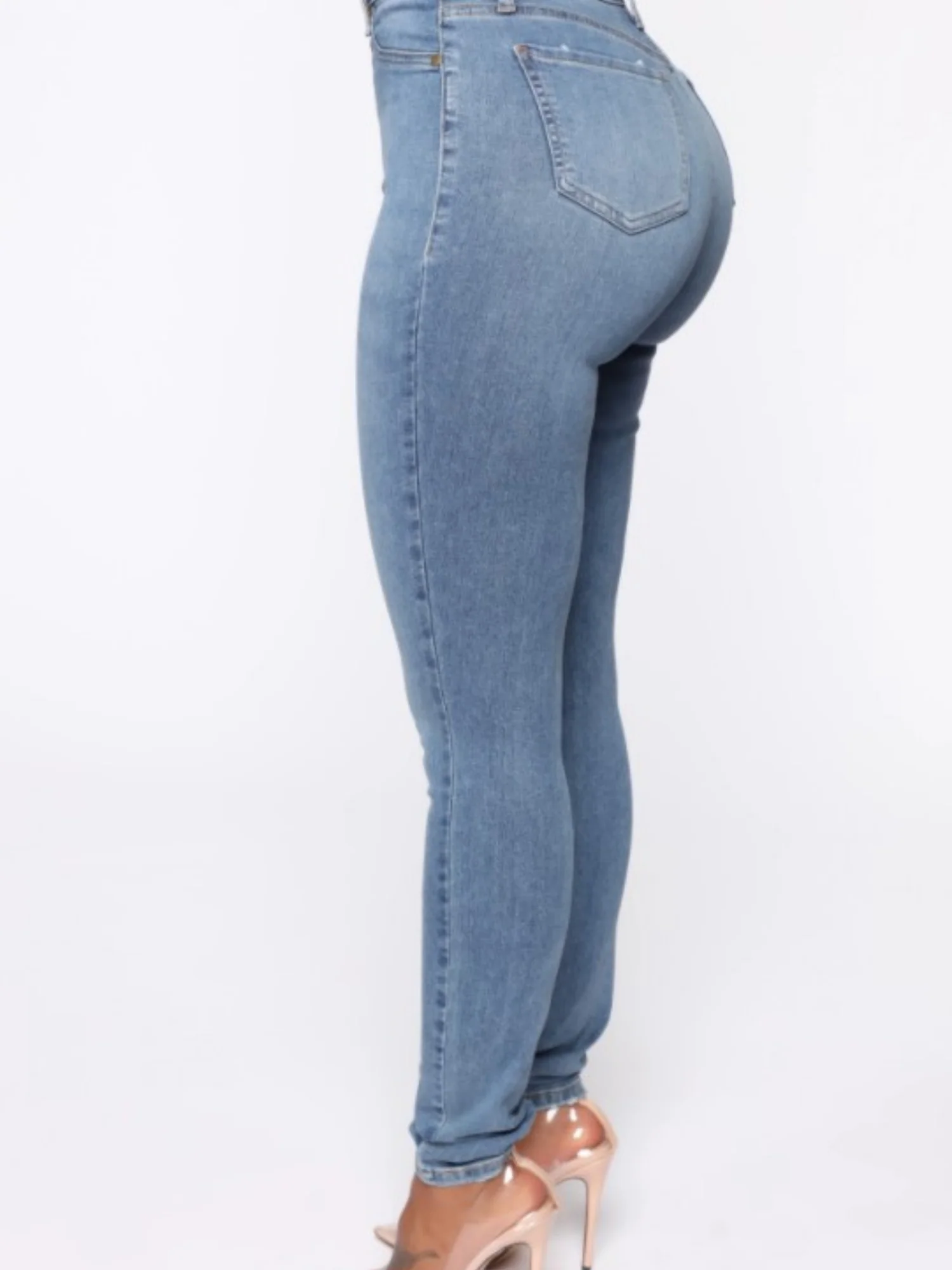 Water-washed Distressed Whitening Stretch High-waisted And Slimming Pencil Pants Jeans - Image 4
