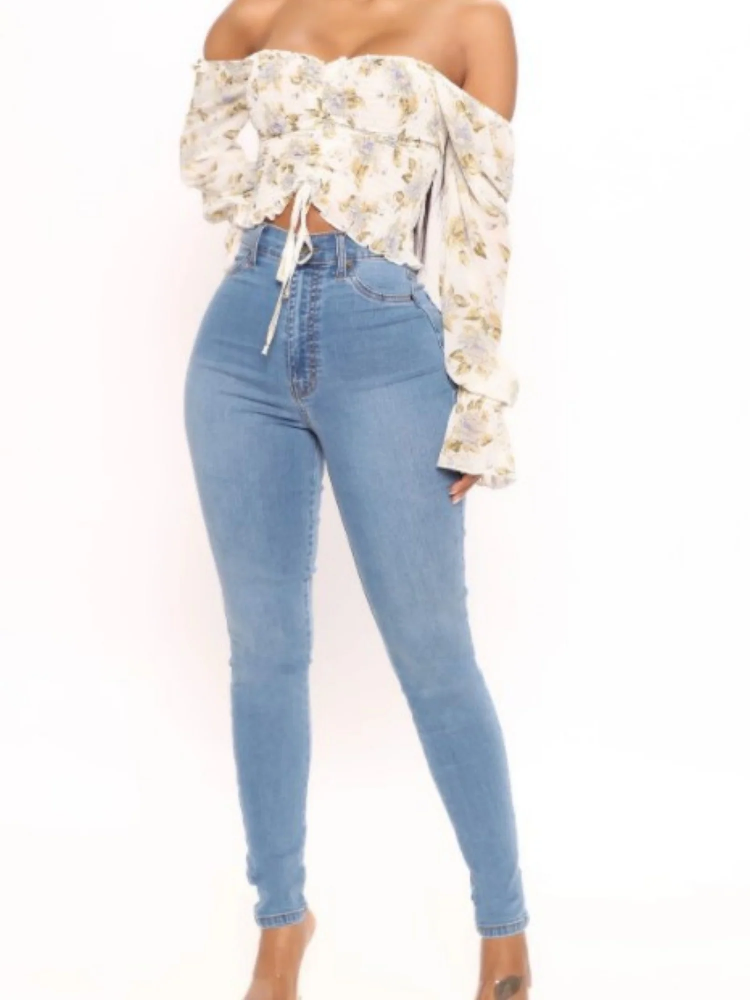 Water-washed Distressed Whitening Stretch High-waisted And Slimming Pencil Pants Jeans - Image 5