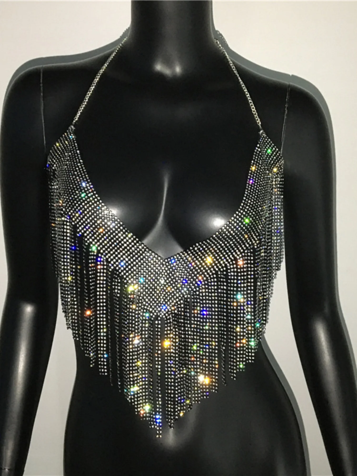 Diamond Sequins Tassel Halter Neck And Backless Tank Tops&Camis - Image 7
