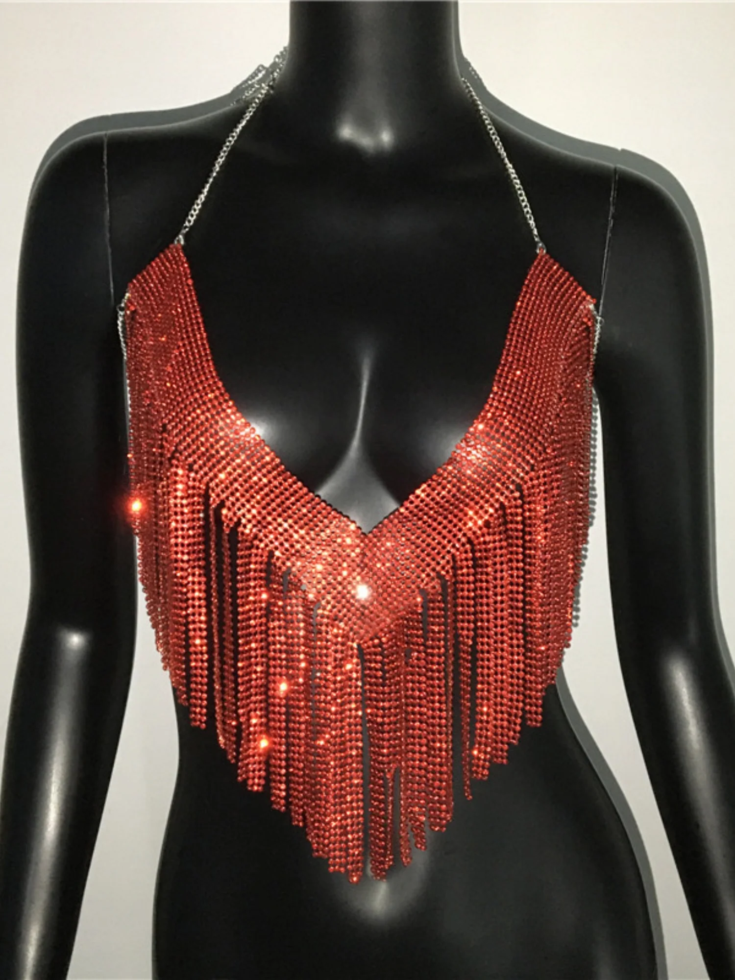 Diamond Sequins Tassel Halter Neck And Backless Tank Tops&Camis - Image 8