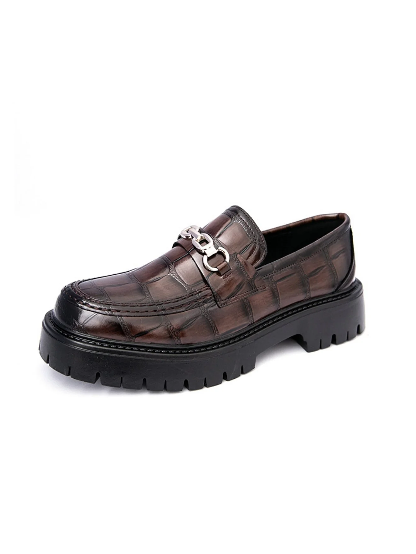 Stone-patterned Metal Buckle Platform Slip-on Loafers - Image 13