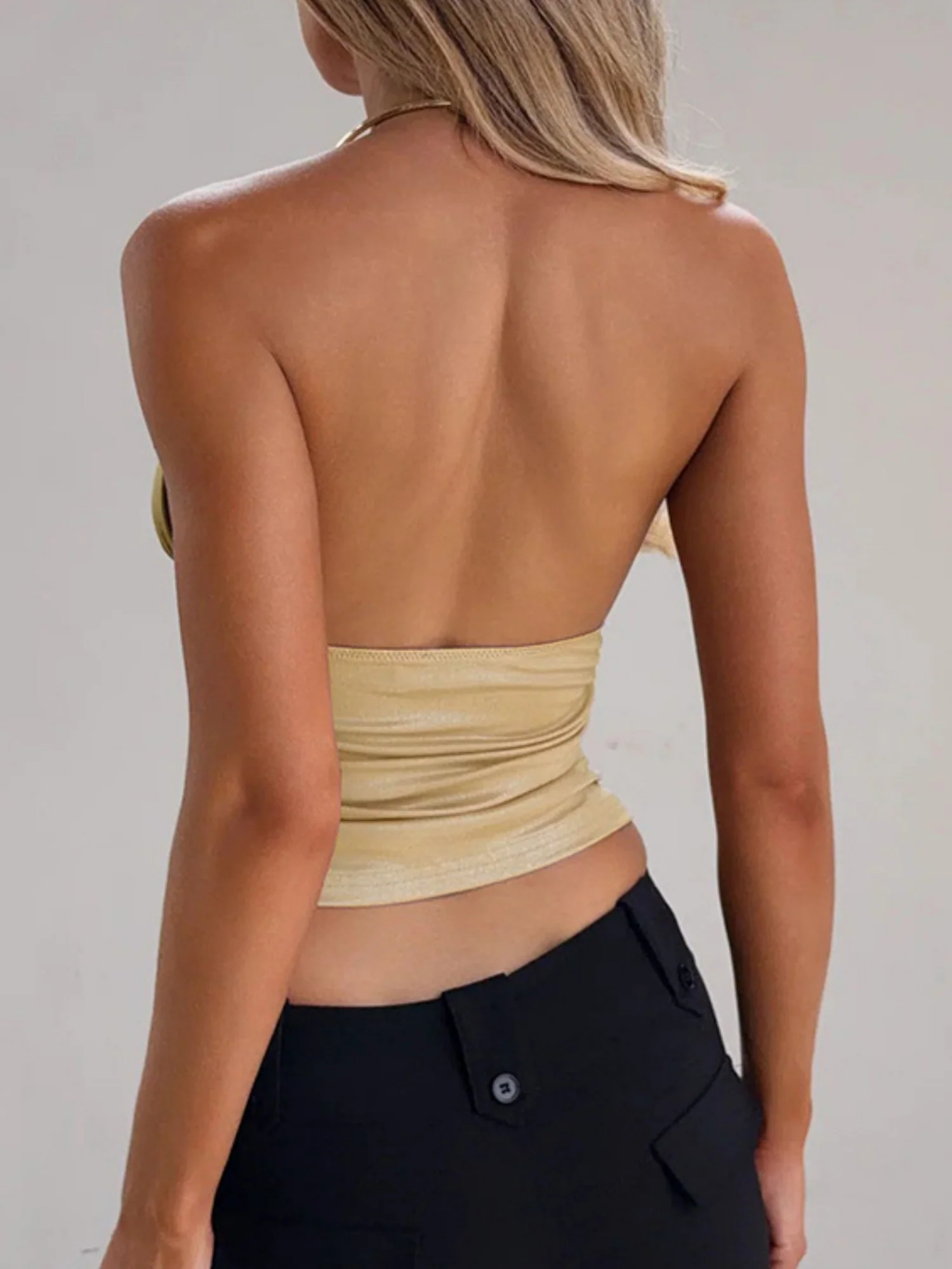 Metal Necklace V-neck Halter Neck Backless Tank Tops - Image 2