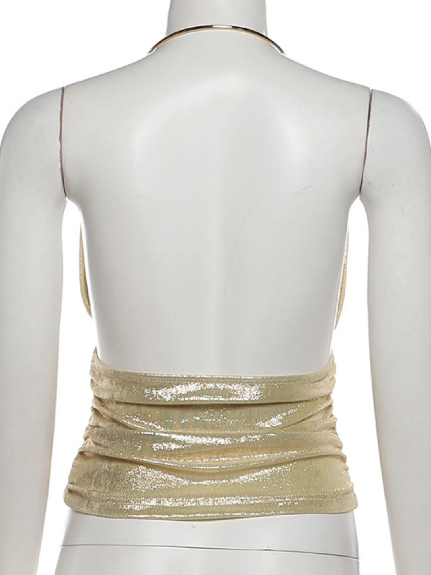 Metal Necklace V-neck Halter Neck Backless Tank Tops - Image 7