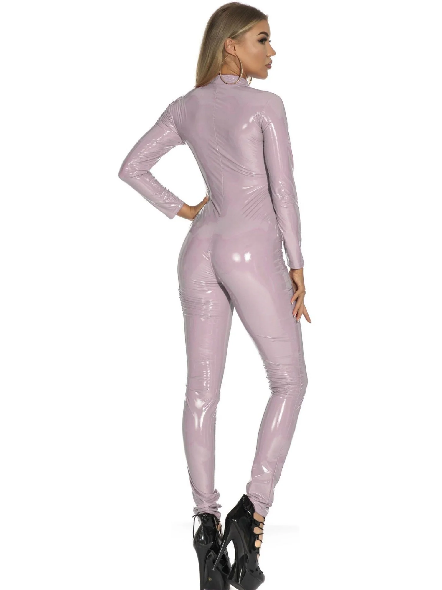 PU Leather Zipper Crossing The Crotch Long Sleeves Jumpsuits&Bodysuits - Image 4