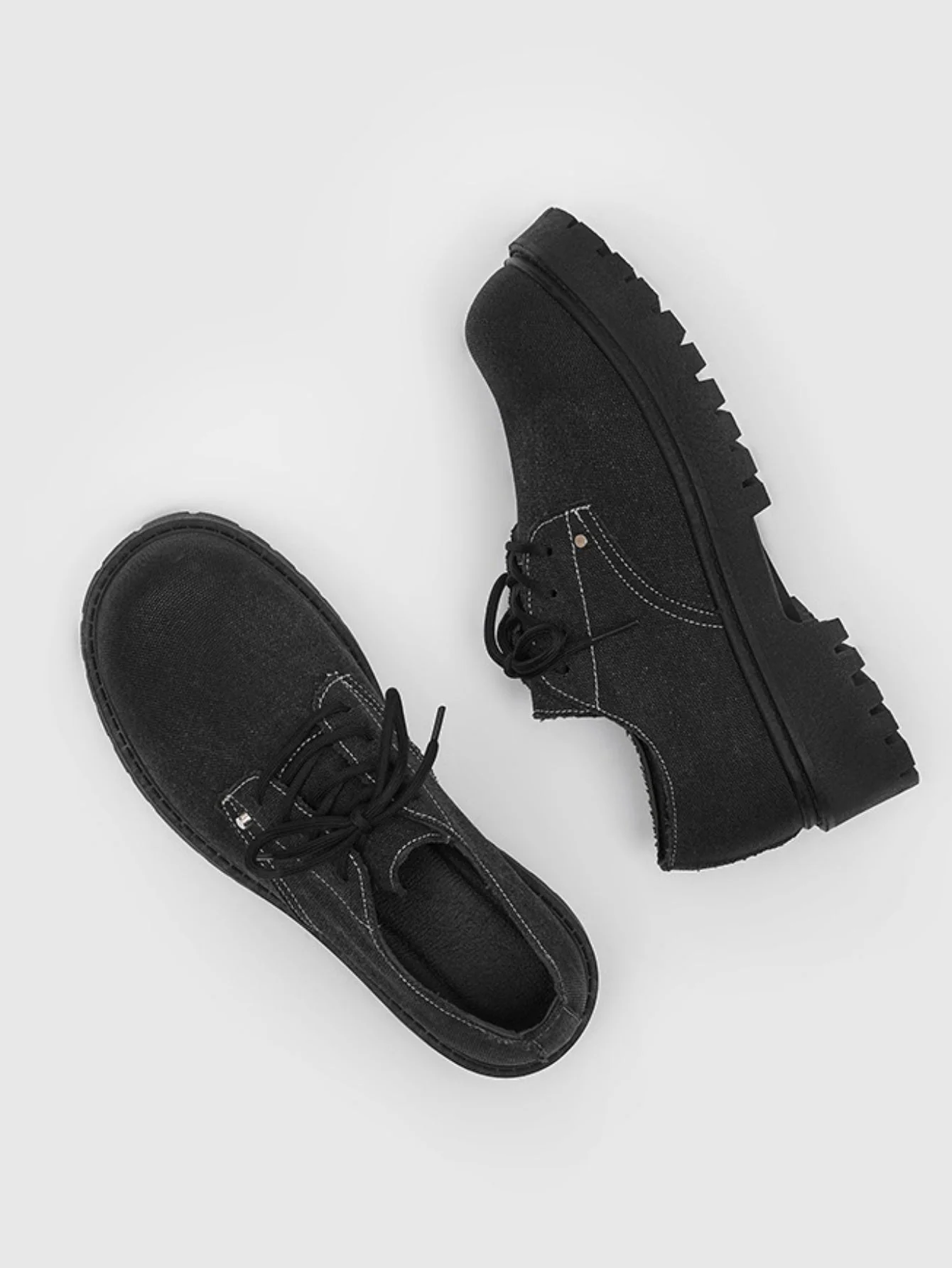 Black Canvas Chunky Sole Derby Shoes - Image 7