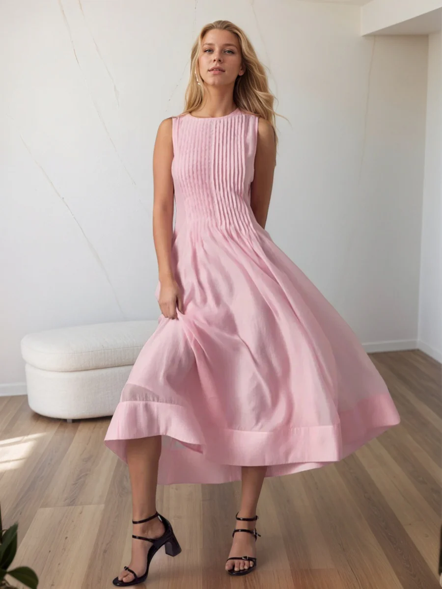 Crimp Temperament Sleeveless Big Swing Maxi Dresses - Image 2
