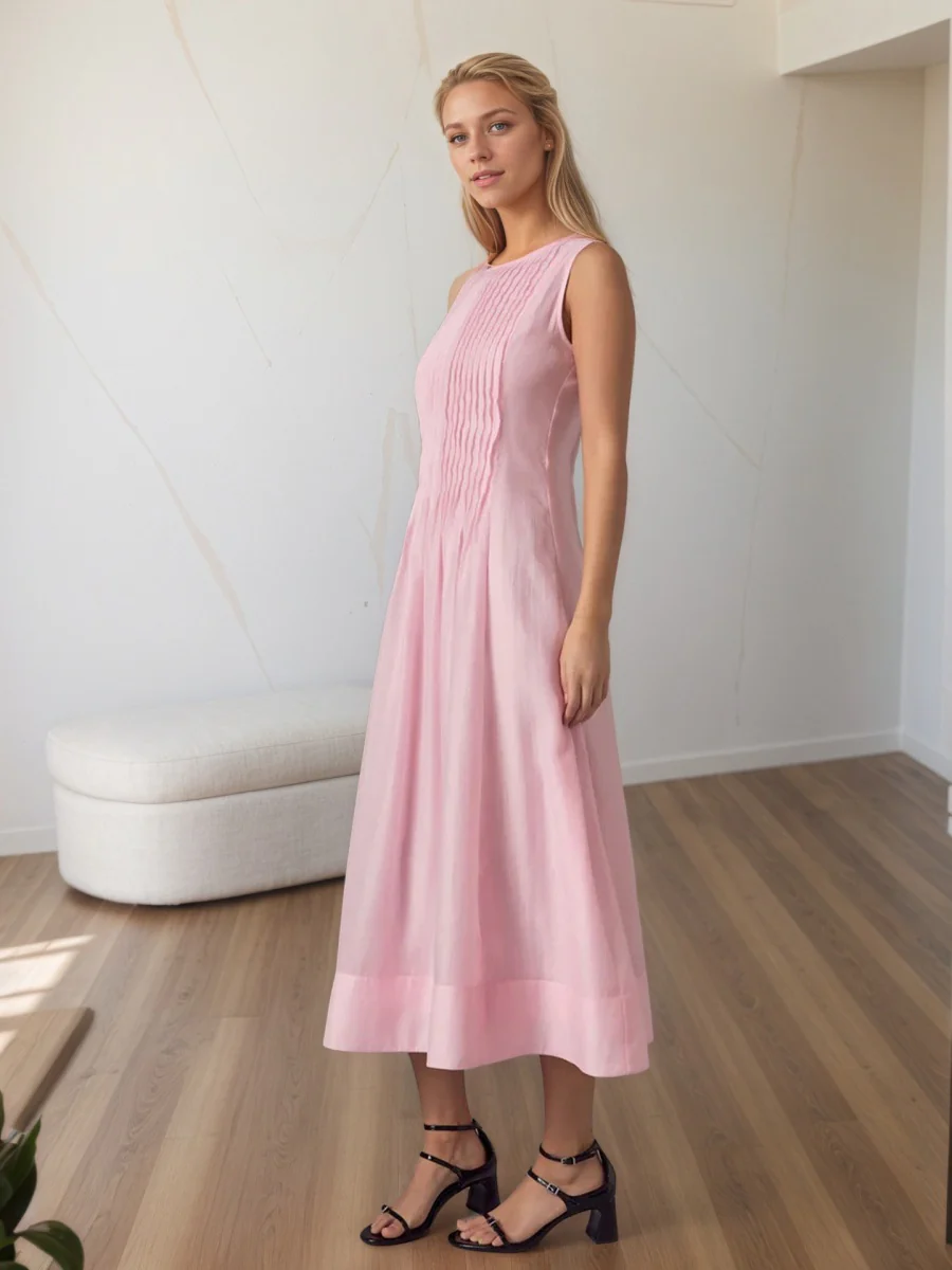 Crimp Temperament Sleeveless Big Swing Maxi Dresses - Image 3