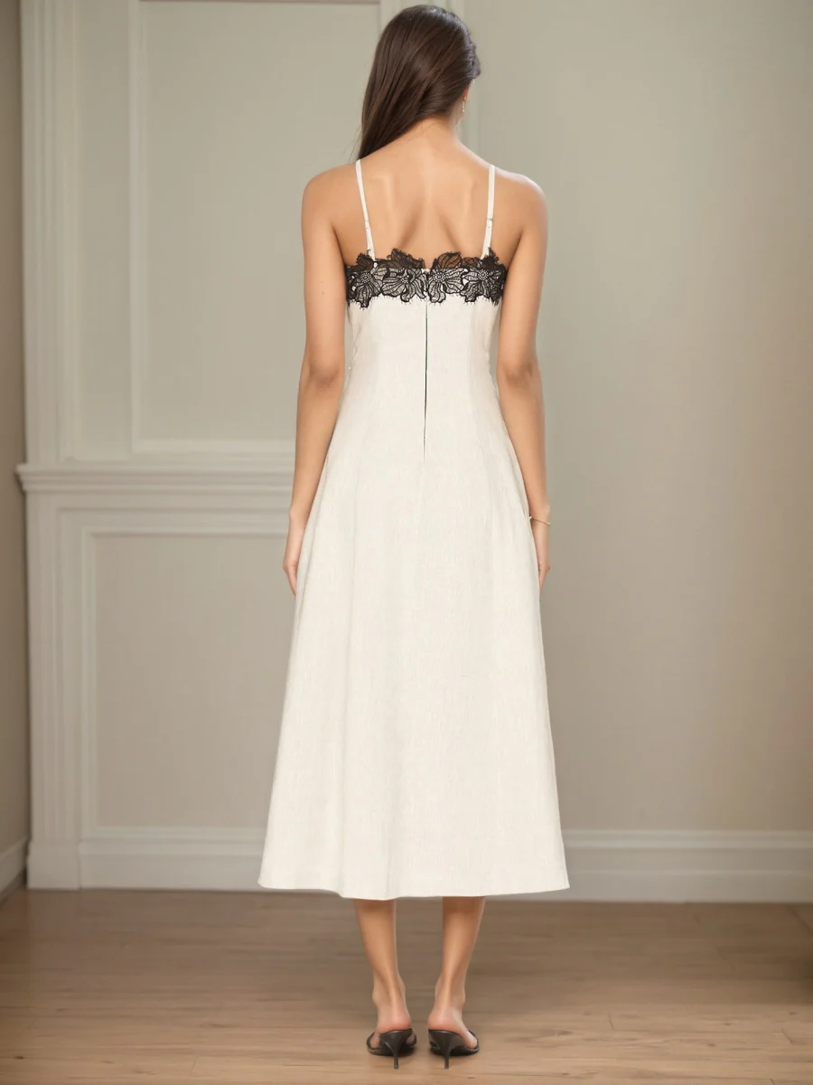 Lace Stitching Grace Temperament White Maxi Dresses - Image 5