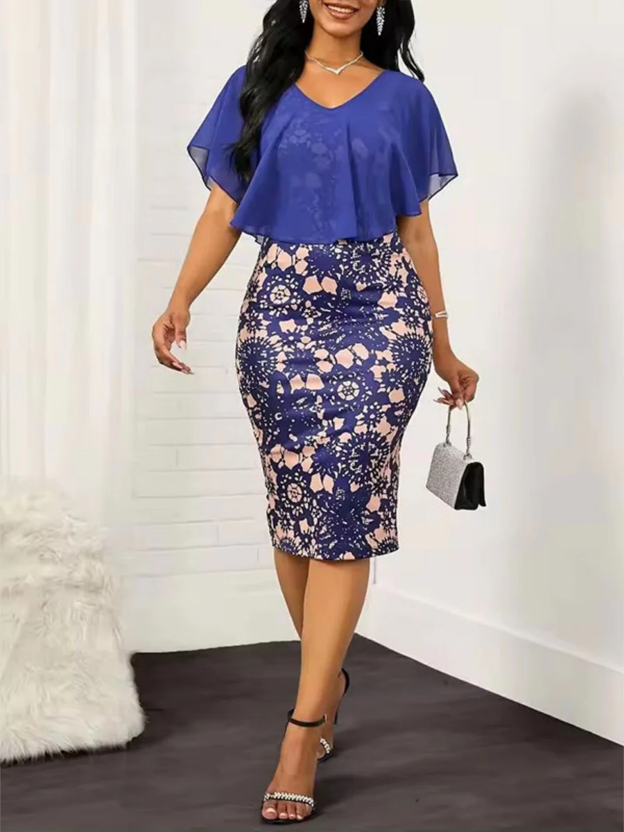 Mesh V-neck Hip-hugging Midi Dresses - Image 2