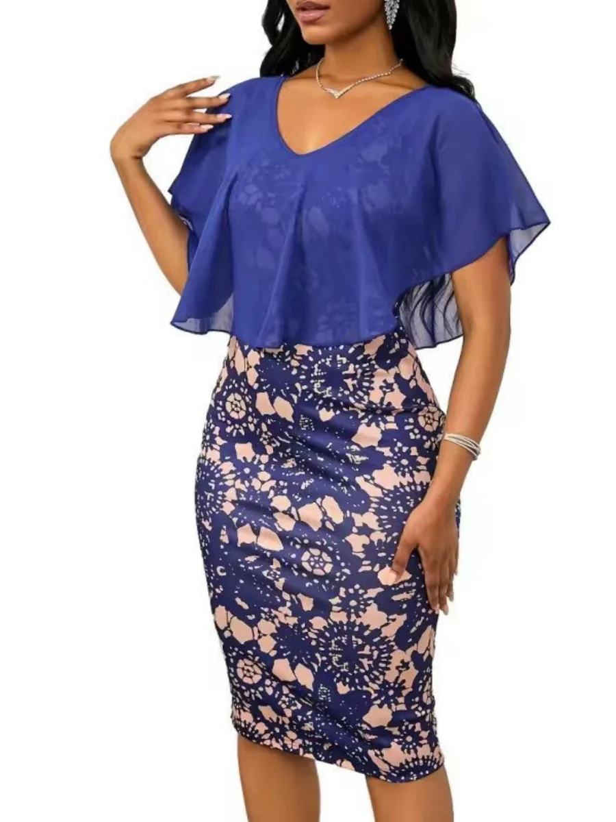 Mesh V-neck Hip-hugging Midi Dresses - Image 5