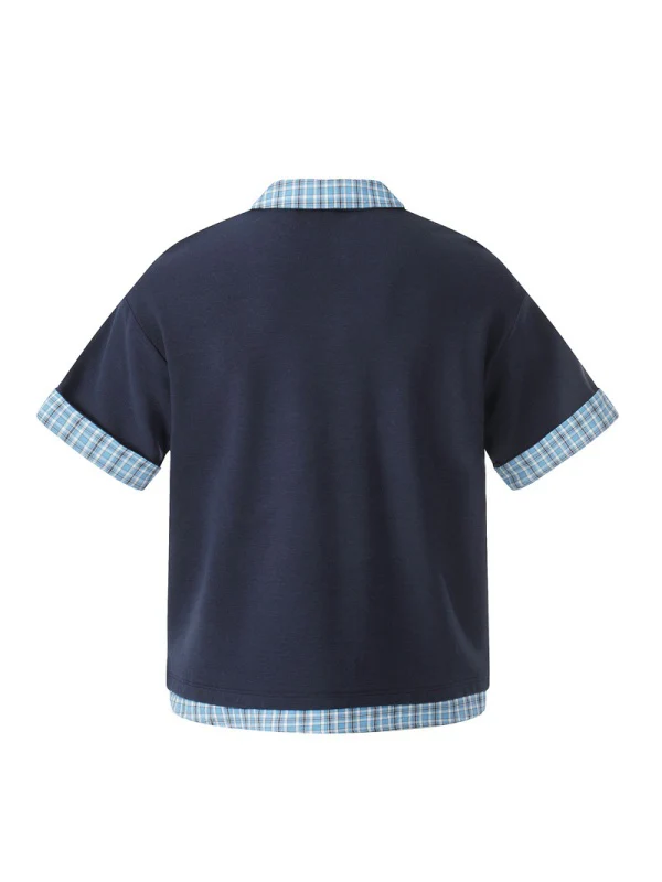 Plaid Layered-look Loose-fit POLO Shirt - Image 5