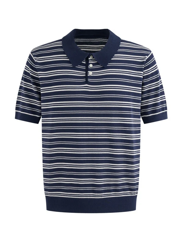 Retro Color-blocked Stripes Loose-fit POLO Shirt - Image 3