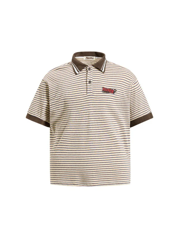 Retro Color-blocked Stripes Boxy POLO Shirt - Image 3