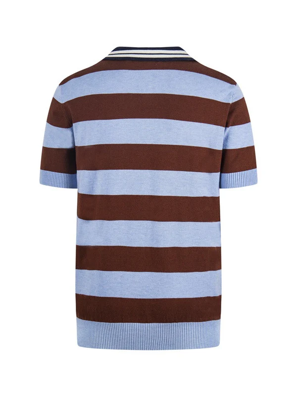 Retro College Style Color-blocked Stripes POLO Shirt - Image 5