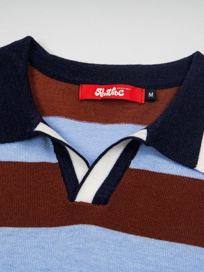Retro College Style Color-blocked Stripes POLO Shirt - Image 6