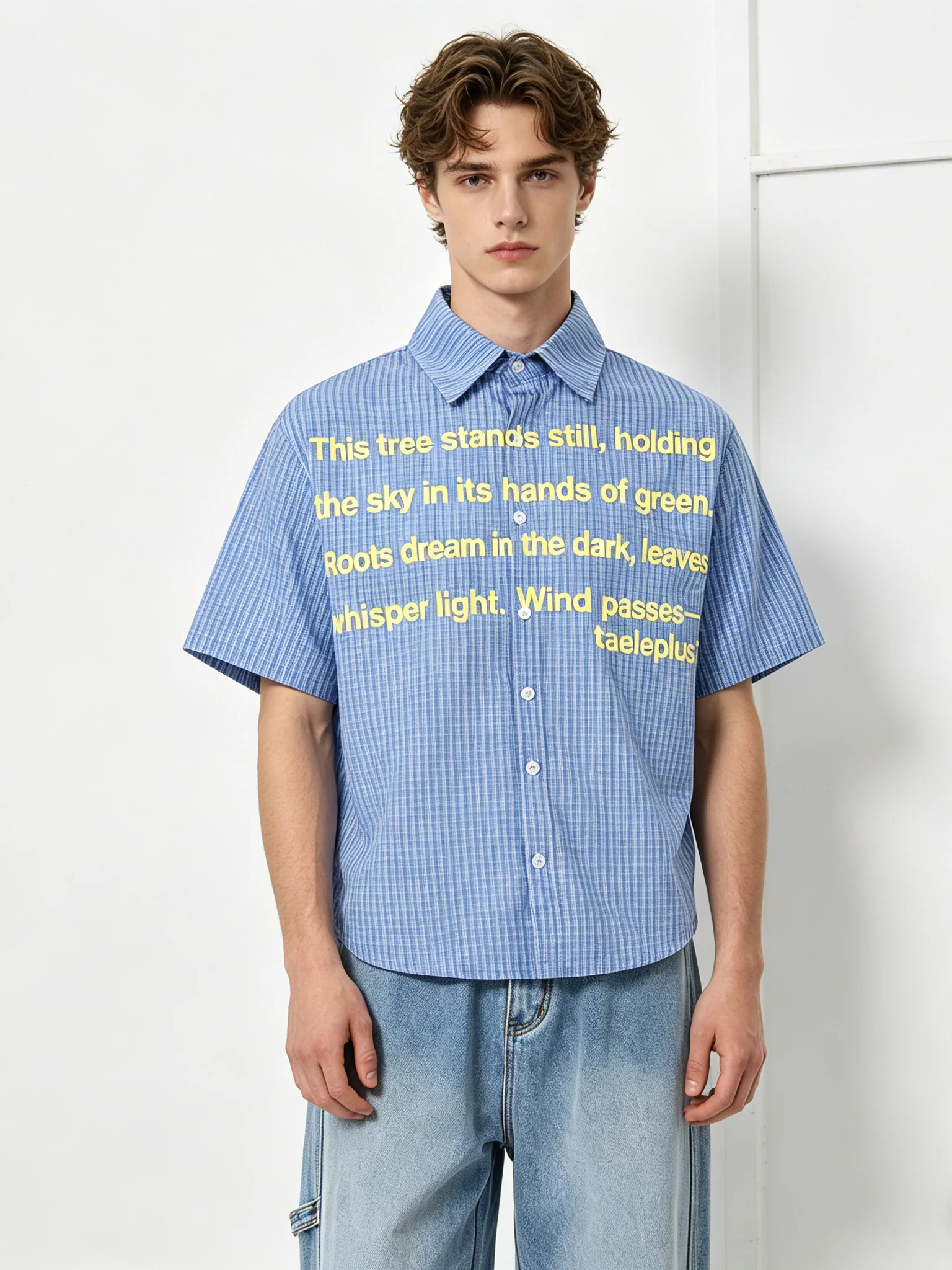 Hip Hop Letter Printed Plaid Loose-fit Shirts