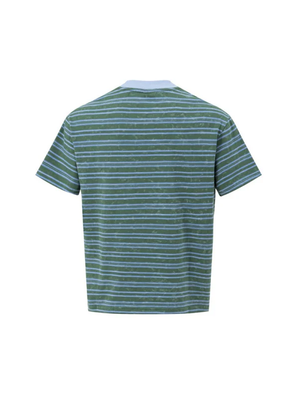 Distressed Letter Printed Color-blocked Stripes T-shirts - Image 3