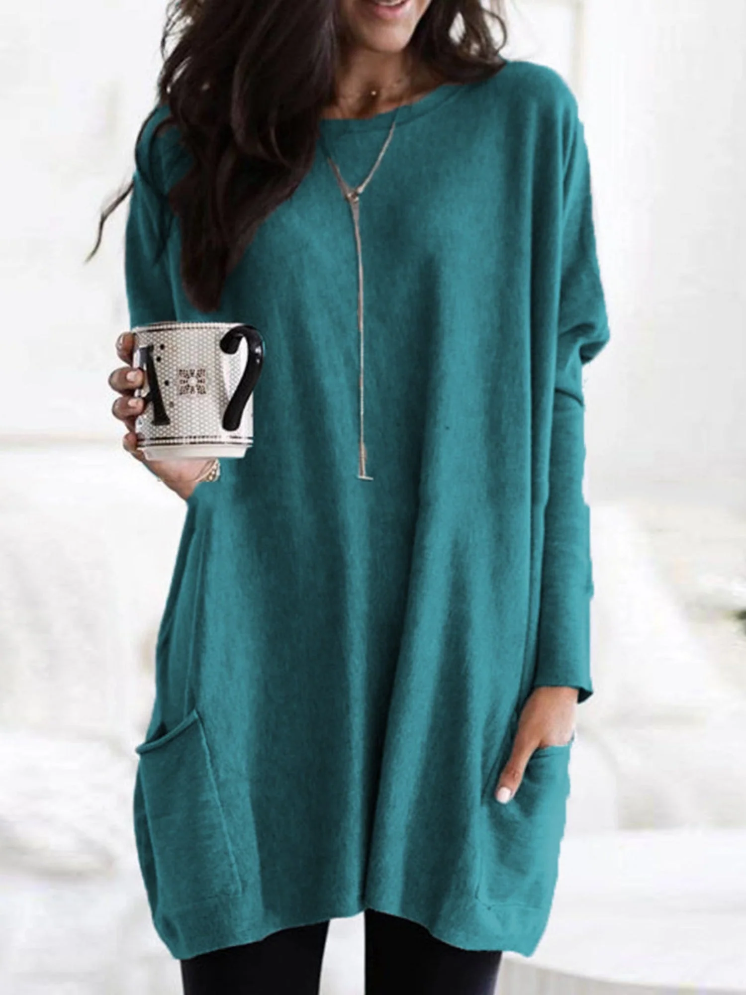 Pocket Round Neck Long Sleeve T-shirts - Image 8