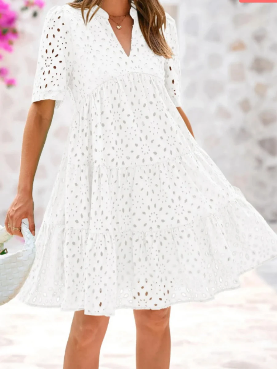 Loose-fit Trim Hollow Midi Dresses - Image 3