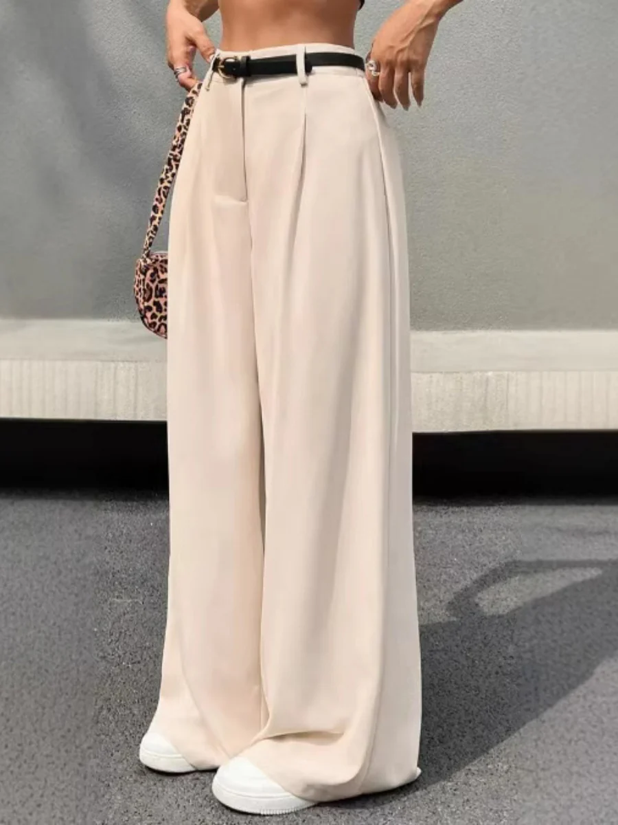Elegant And Casual Wide-leg Straight Pants With Belt - Image 2