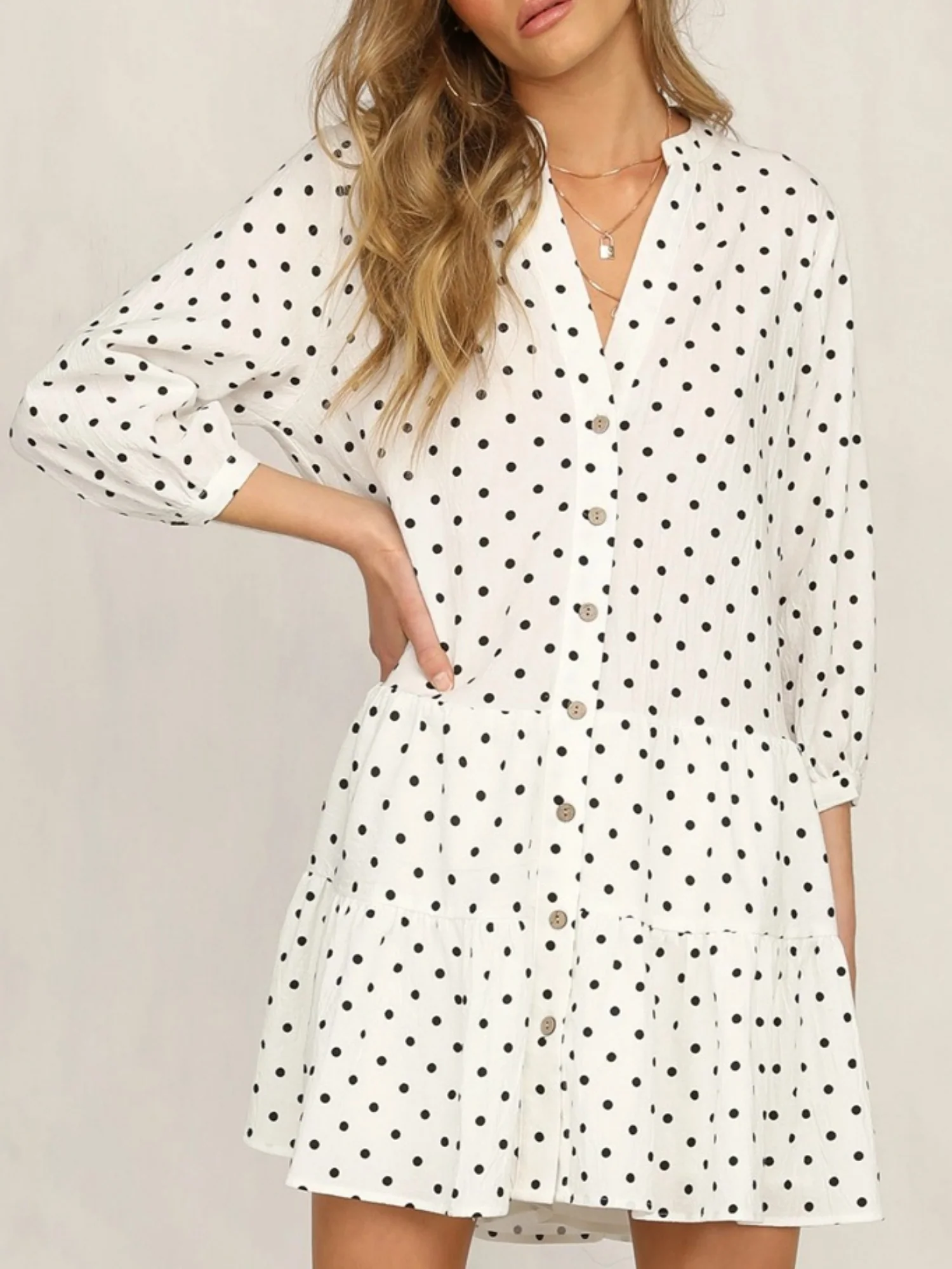 Polka Dots Ruffle V-neck Mini&Short Dresses - Image 4