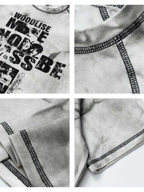 Distressed Portrait Letter Printed T-shirts - Image 5