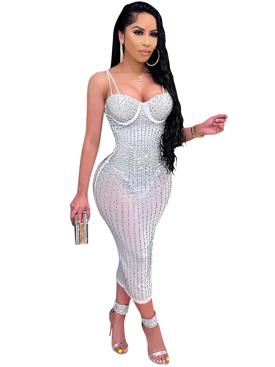 Hip-hugging Rhinestone-studded Midi Dresses - Image 4