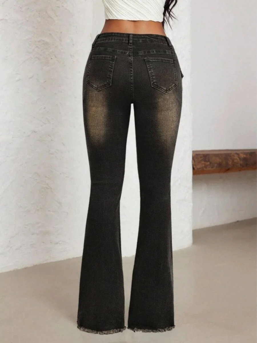 Button-up Low-rise Flared Washed Jeans - Image 2