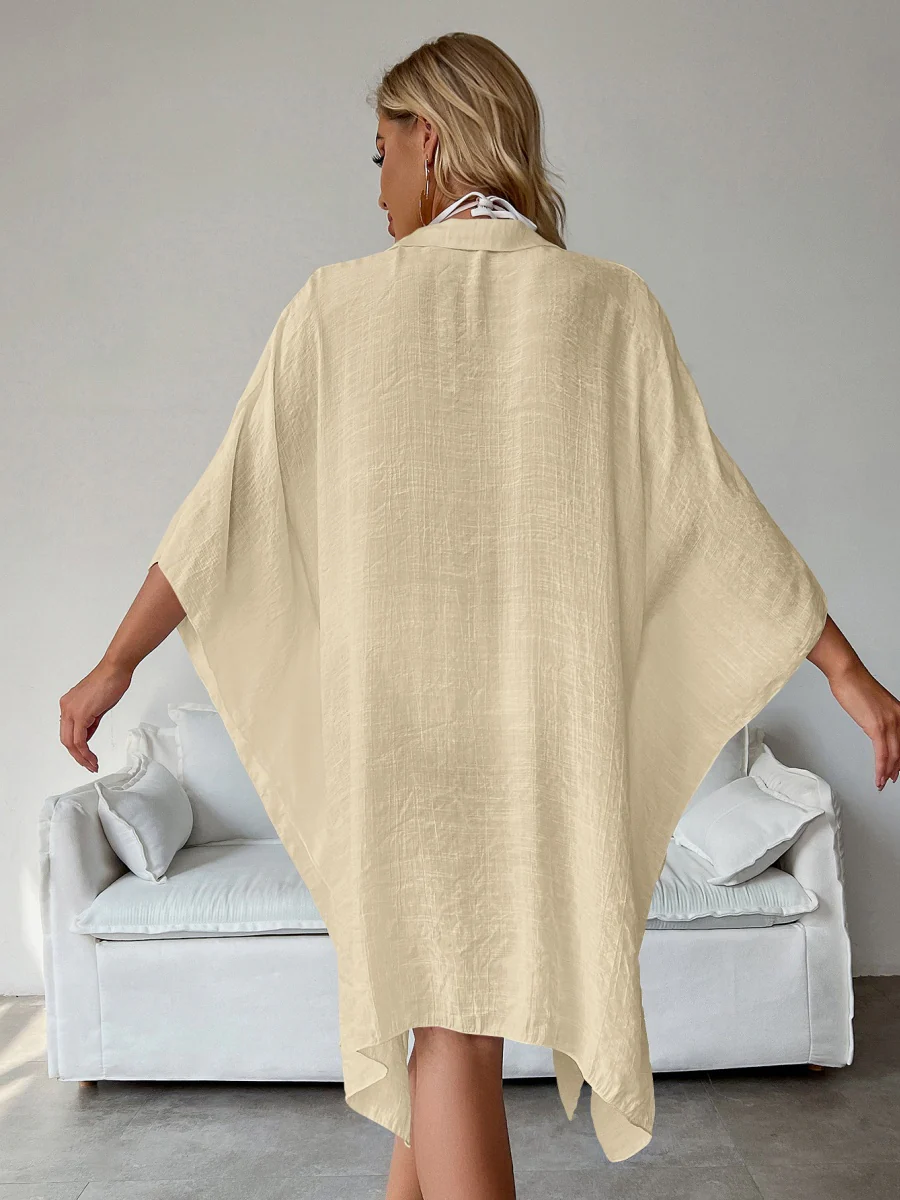 Bamboo Cotton Shirt Style Loose Beach Cardigan Vacation Sun Protection Clothing Bikini Cover-up Swimwear Outer Cardigan - Image 19