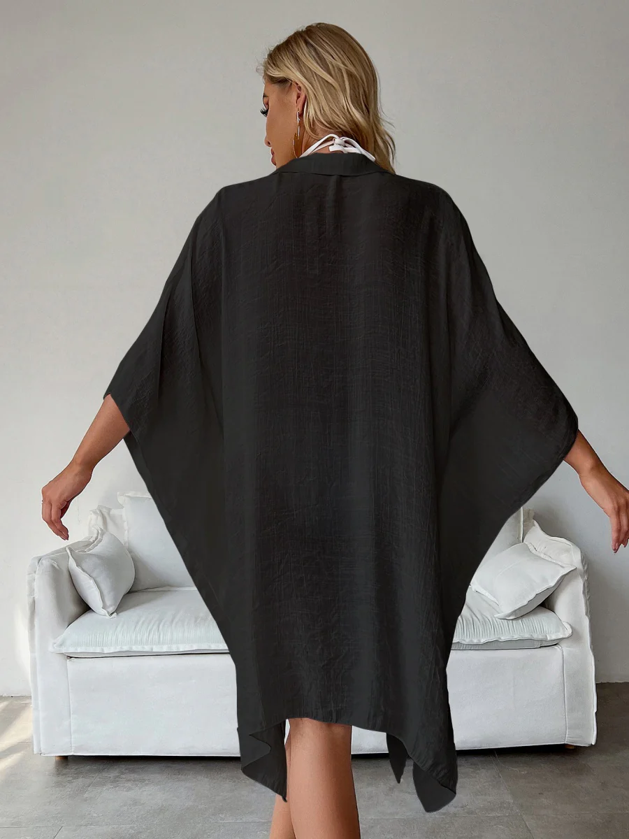 Bamboo Cotton Shirt Style Loose Beach Cardigan Vacation Sun Protection Clothing Bikini Cover-up Swimwear Outer Cardigan - Image 9