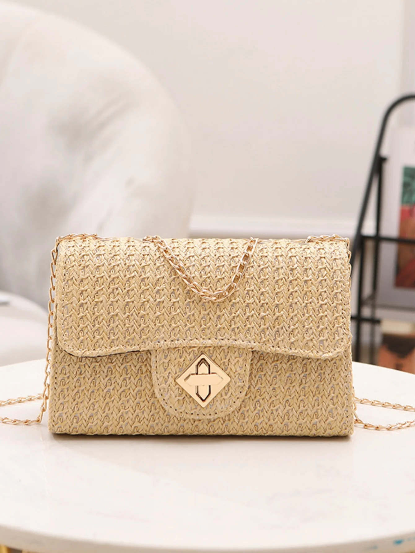 Solid Color Straw Crossbody Bag For Vacation - Image 2